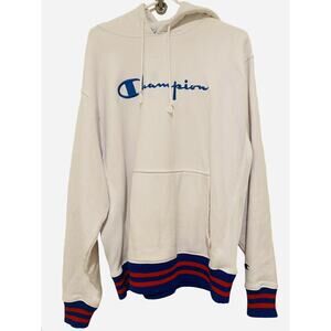 Champion Hoodie Sweater Vintage Reverse Weave Rare White Blue Red Men Large
